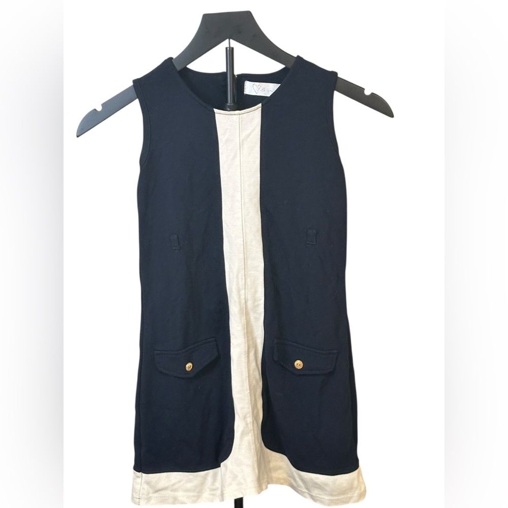 Lotti Top — Girls Black / Dark Navy & Cream Sleeveless Dress, Size 12